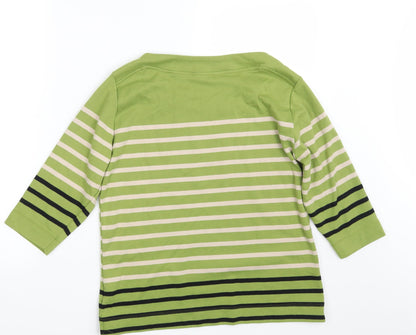 Back view of TIGI women’s multicoloured striped pullover sweatshirt, size UK 10