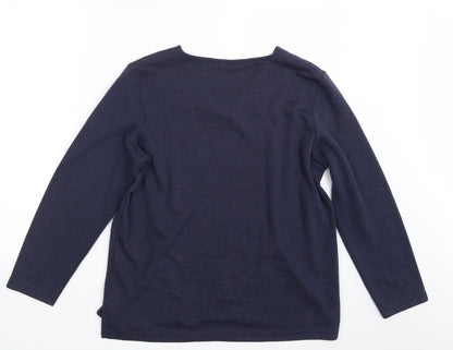 BM Casual Womens Blue Floral Knit Pullover Sweatshirt Size M
