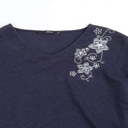 BM Casual Womens Blue Floral Knit Pullover Sweatshirt Size M