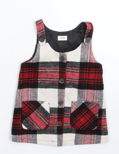 F&F Girls Multicoloured Check  Pinafore/Dungaree Dress  Size 12-18 Months