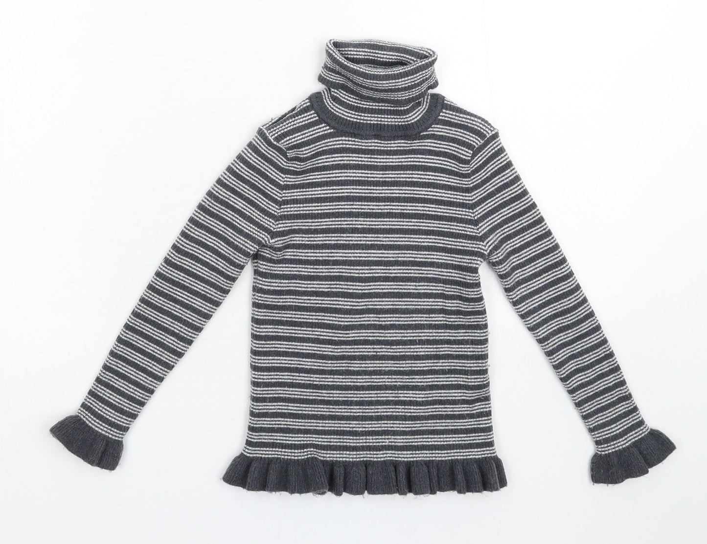 Primark Girls Grey Striped Knit Pullover Jumper Size 5-6 Years