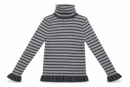 Front view of Primark girls’ grey striped knit jumper, size 5-6, years