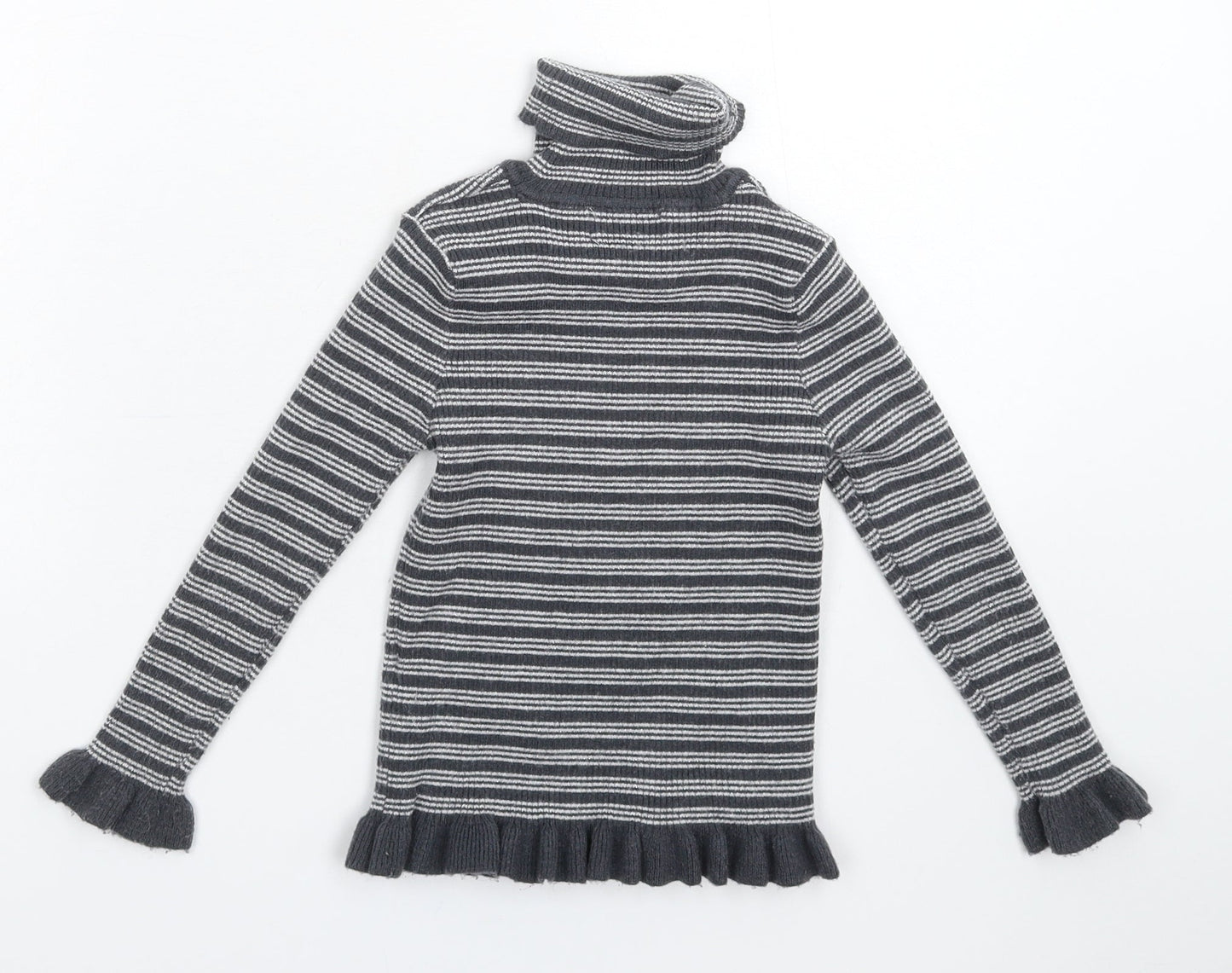 Primark Girls Grey Striped Knit Pullover Jumper Size 5-6 Years