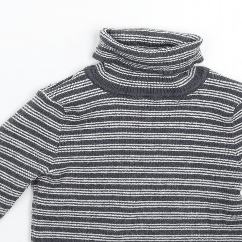 Primark Girls Grey Striped Knit Pullover Jumper Size 5-6 Years