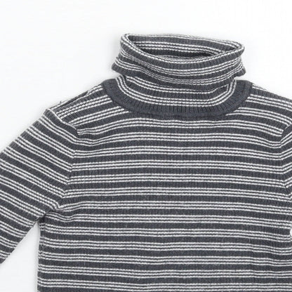 Primark Girls Grey Striped Knit Pullover Jumper Size 5-6 Years