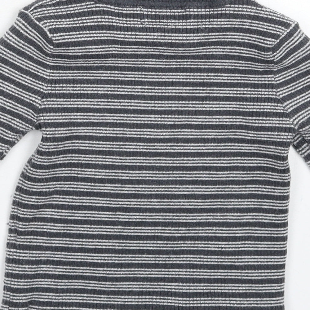 Primark Girls Grey Striped Knit Pullover Jumper Size 5-6 Years