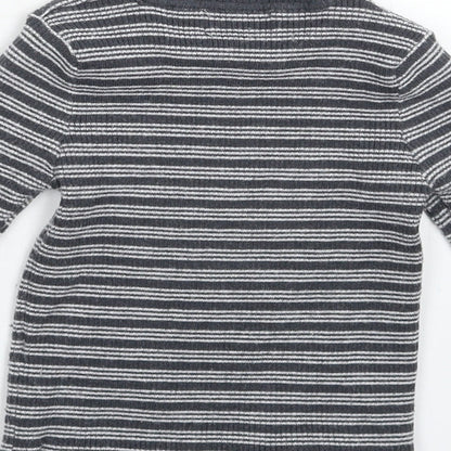 Primark Girls Grey Striped Knit Pullover Jumper Size 5-6 Years