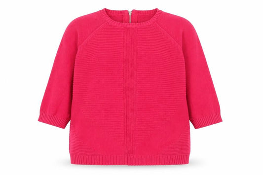Front view of M&Co women’s red jumper, size UK 18