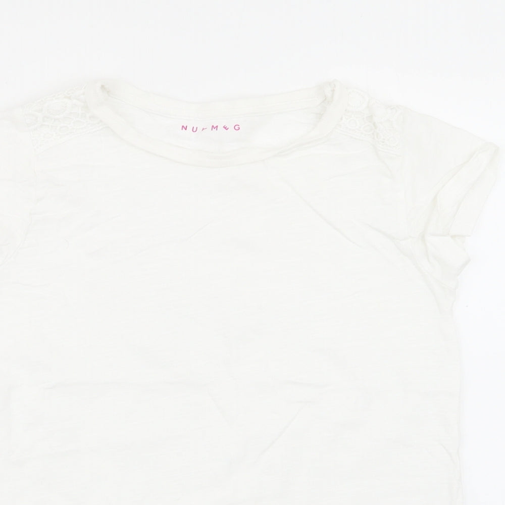Close-up detail of Nutmeg girls’ white basic t-shirt, size 10-11, years