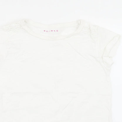 Close-up detail of Nutmeg girls’ white basic t-shirt, size 10-11, years