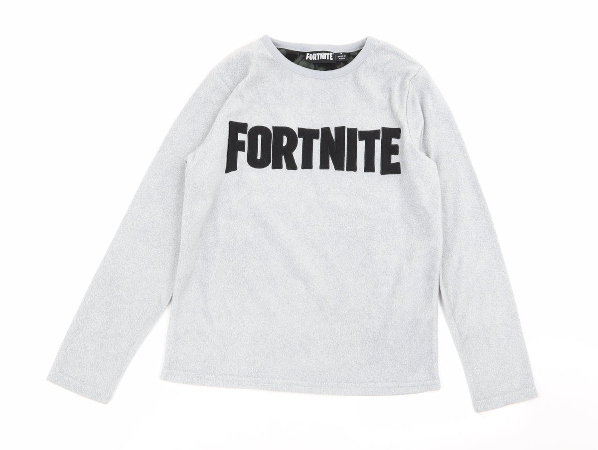 Front view of fortnite boys’ grey solid pyjama top, size M