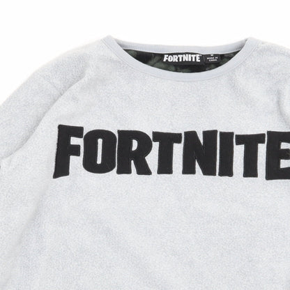 Close-up detail of fortnite boys’ grey solid pyjama top, size M