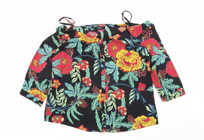 Papaya Womens Black Floral  Basic Blouse Size 12
