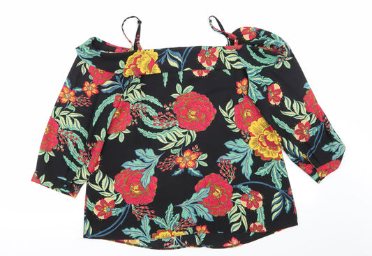 Papaya Womens Black Floral  Basic Blouse Size 12