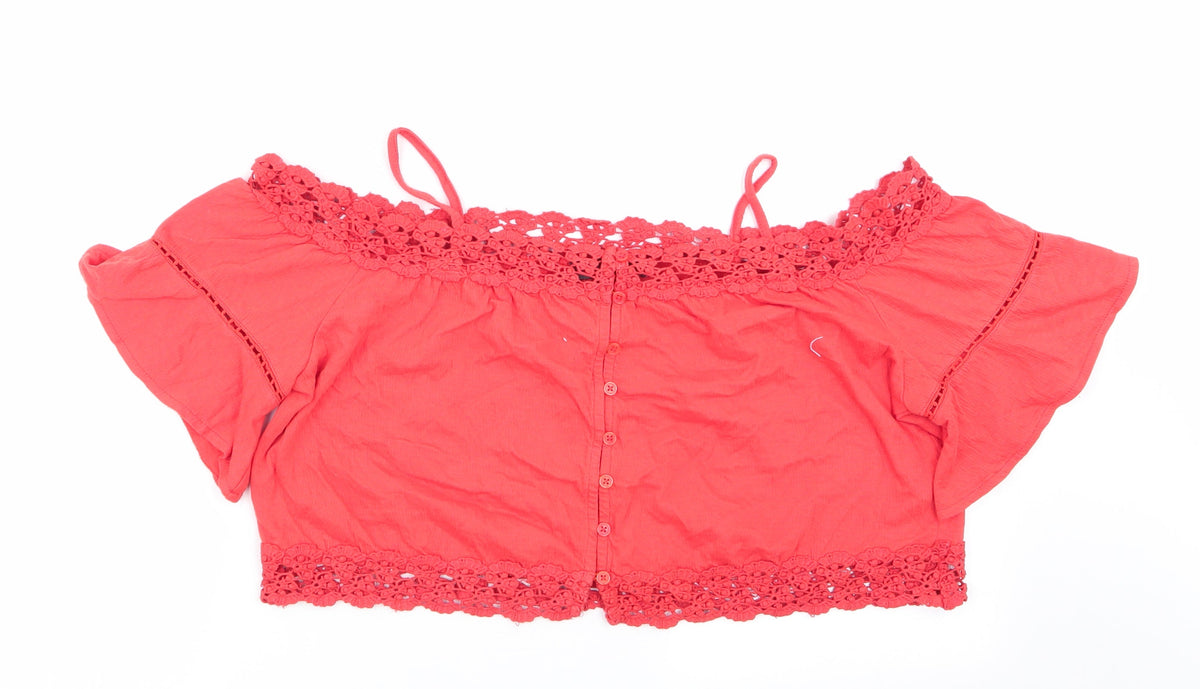 Additional front view of Primark women’s orange geometric basic blouse, size UK 16, - crop