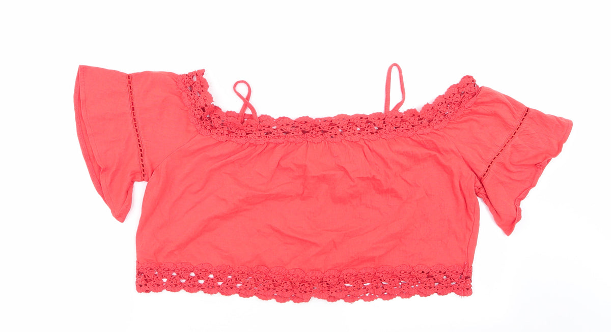 Back view of Primark women’s orange geometric basic blouse, size UK 16, - crop