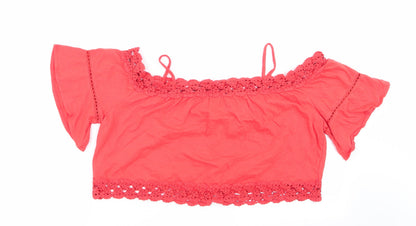 Back view of Primark women’s orange geometric basic blouse, size UK 16, - crop