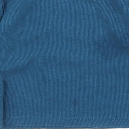 Brand and care label for John Lewis girls’ blue basic t-shirt, size 2, years