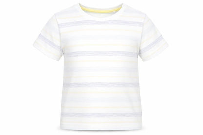 Front view of Lupilu boys’ white striped basic t-shirt, size 2-3, years
