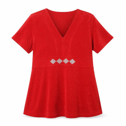 Front view of Emilia Classics women’s red basic t-shirt, size XL