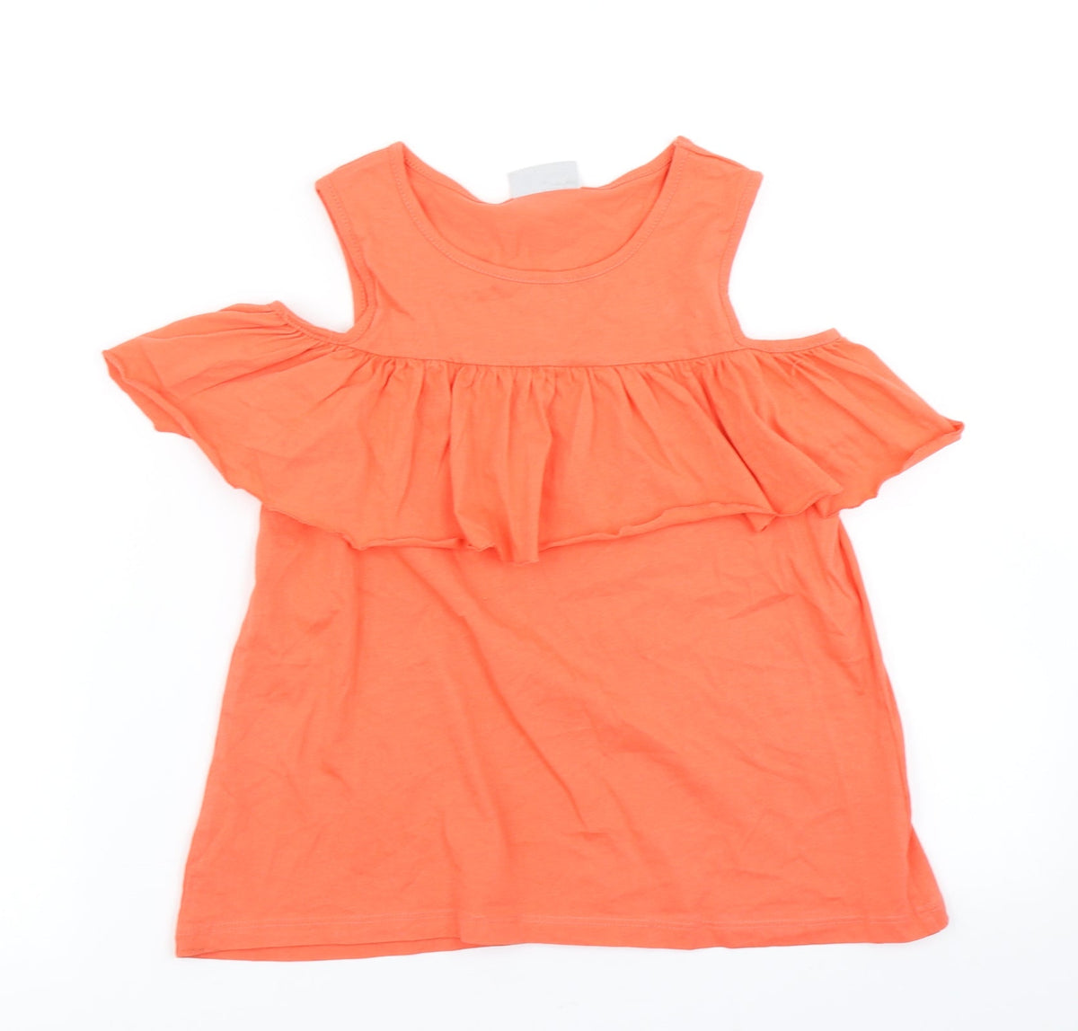 Front view of Matalan girls’ orange basic t-shirt, size 9, years - cold shoulder