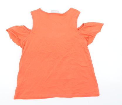 Back view of Matalan girls’ orange basic t-shirt, size 9, years - cold shoulder