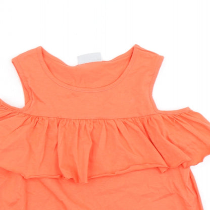 Close-up detail of Matalan girls’ orange basic t-shirt, size 9, years - cold shoulder