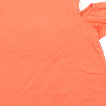 Brand and care label for Matalan girls’ orange basic t-shirt, size 9, years - cold shoulder