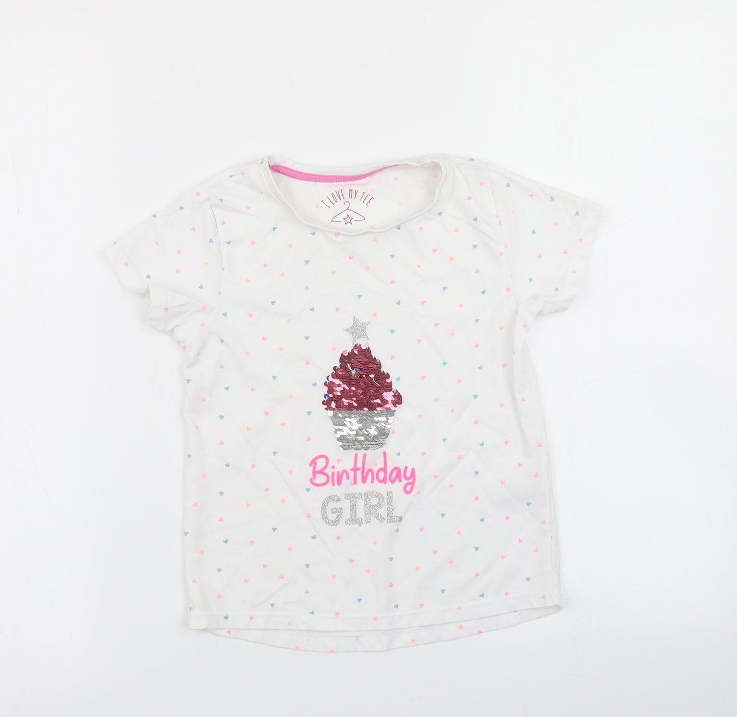 Matalan Girls White Spotted  Basic T-Shirt Size 5-6 Years  - Reversible sequins