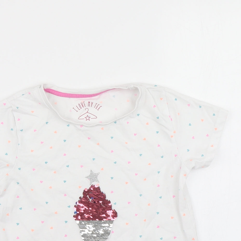 Matalan Girls White Spotted  Basic T-Shirt Size 5-6 Years  - Reversible sequins