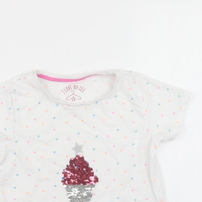 Matalan Girls White Spotted  Basic T-Shirt Size 5-6 Years  - Reversible sequins