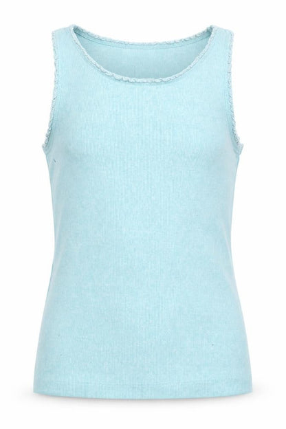 Front view of Next girls’ blue basic tank, size 11, years