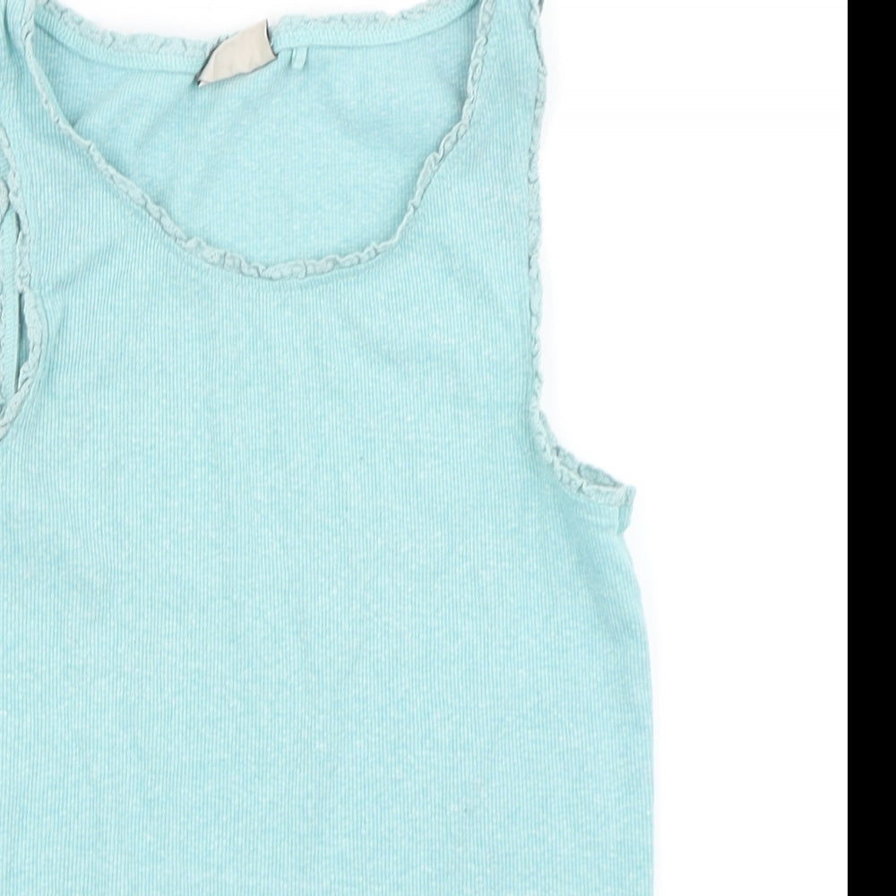 Close-up detail of Next girls’ blue basic tank, size 11, years