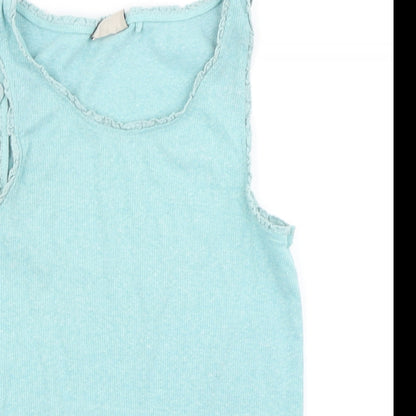 Close-up detail of Next girls’ blue basic tank, size 11, years