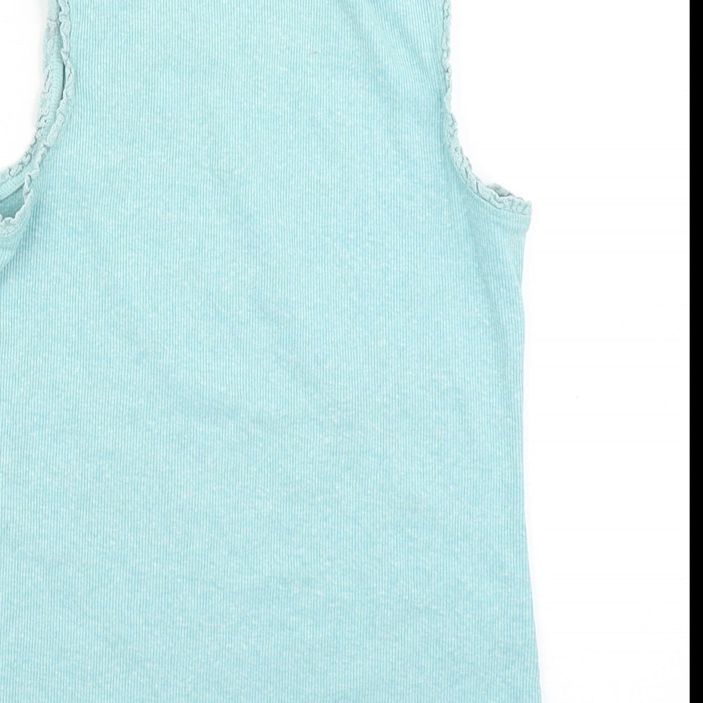 Brand and care label for Next girls’ blue basic tank, size 11, years