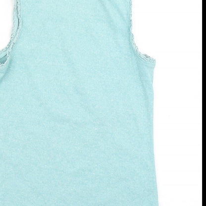 Brand and care label for Next girls’ blue basic tank, size 11, years