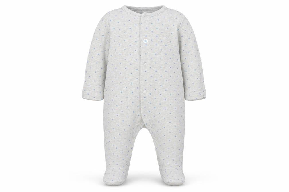 Front view of M Baby Grey Geometric Babygrow One-Piece, size 0-3, Months