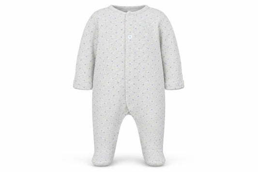 Front view of M Baby Grey Geometric Babygrow One-Piece, size 0-3, Months