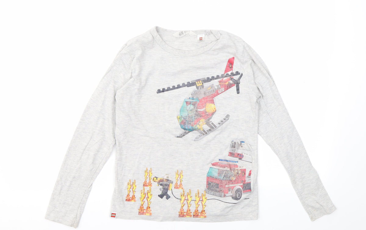 Additional front view of H&M boys’ grey geometric basic t-shirt, size 9, years