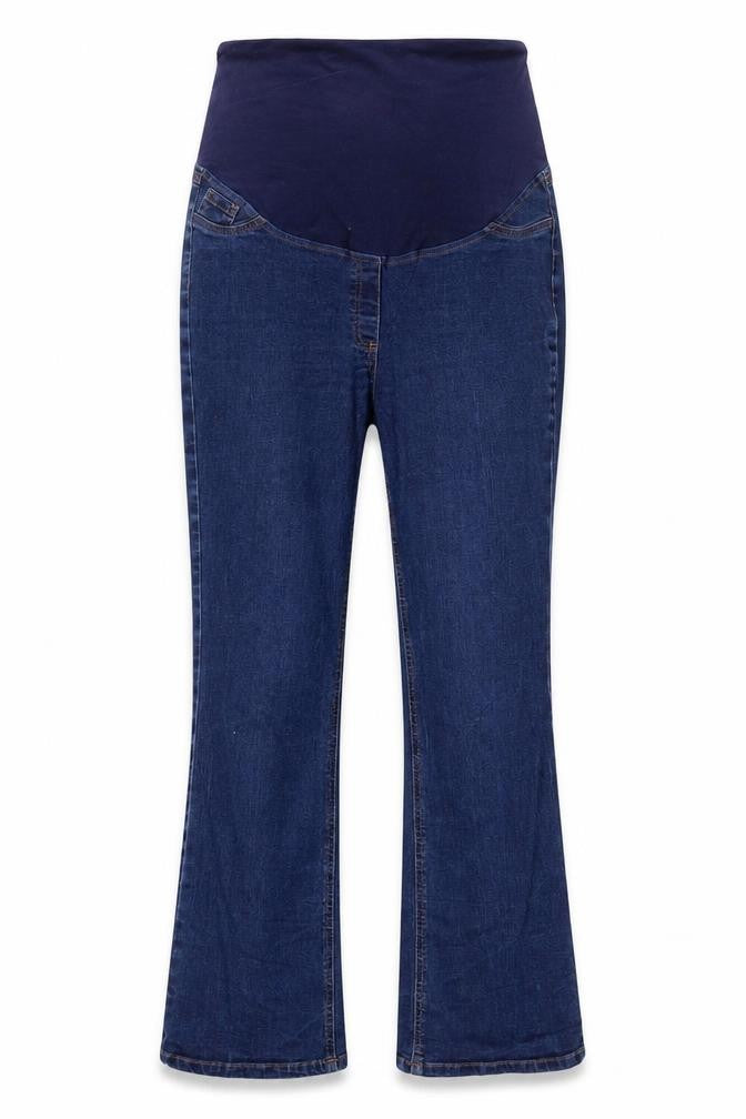 Front view of Papaya women’s blue straight jeans, size UK 12, 28-inch leg - strechy waistband