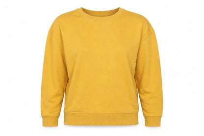 Front view of New Look women’s yellow pullover sweatshirt, size UK 8