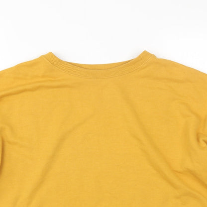 Close-up detail of New Look women’s yellow pullover sweatshirt, size UK 8