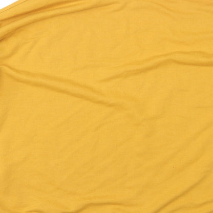 Brand and care label for New Look women’s yellow pullover sweatshirt, size UK 8