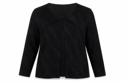 Front view of Fosby women’s black shrug jumper, size UK 18