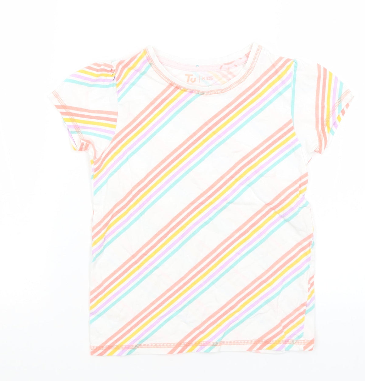 Additional front view of Tu boys’ white striped basic t-shirt, size 7-8, years