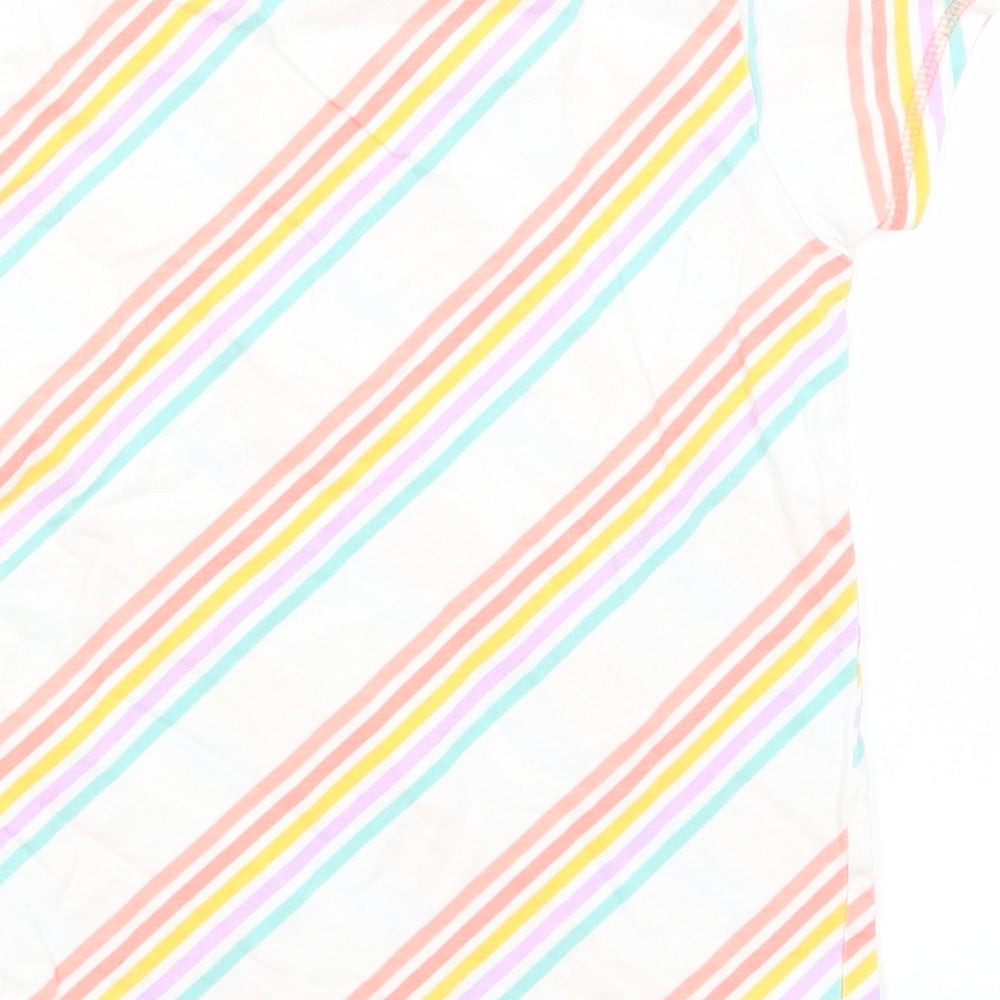 Brand and care label for Tu boys’ white striped basic t-shirt, size 7-8, years