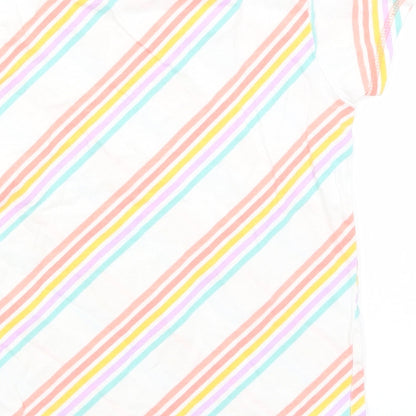 Brand and care label for Tu boys’ white striped basic t-shirt, size 7-8, years