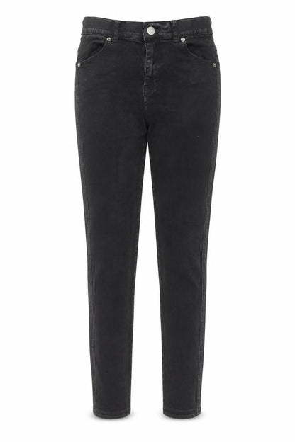 Front view of DrDenim women’s black denim skinny jeans, size M, 28-inch leg