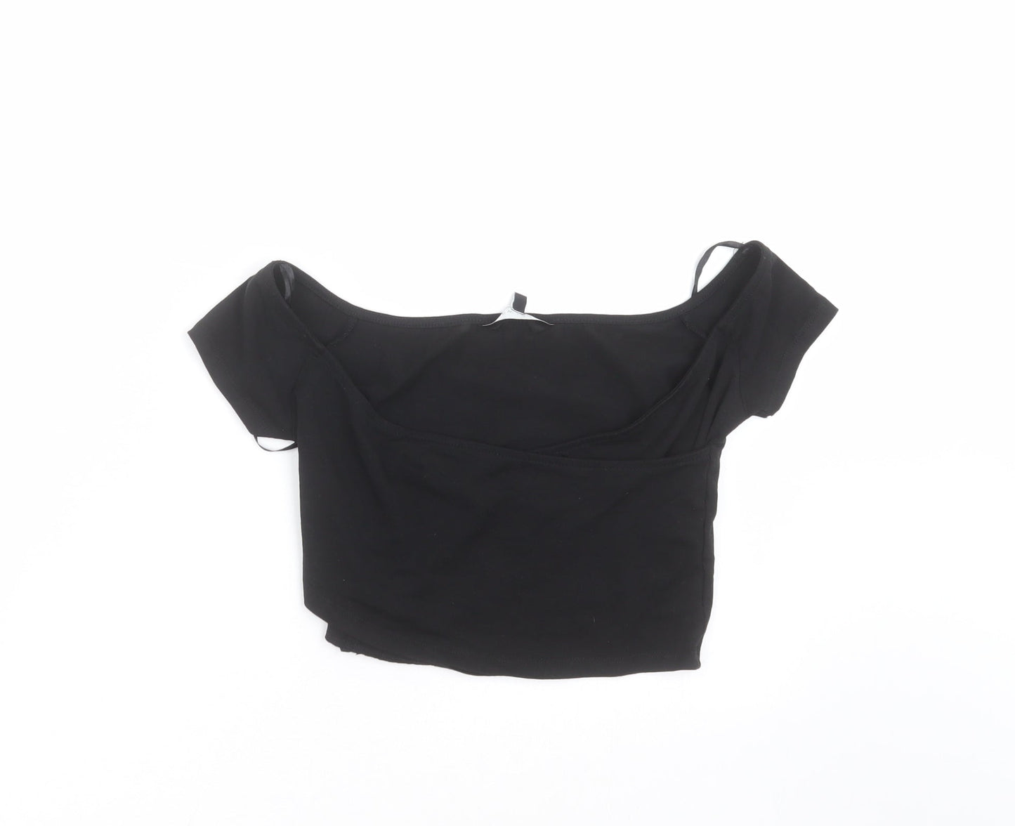 Womens UK Size 8 New Look Black Cropped T-Shirt