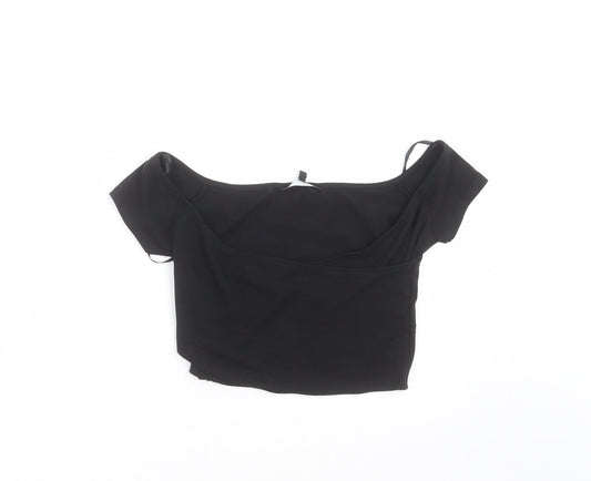 Womens UK Size 8 New Look Black Cropped T-Shirt